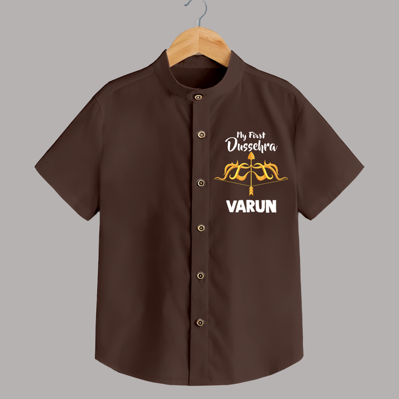 Little Ram Lalla My First Dussehra Shirt | Personalized Baby Outfit - CHOCOLATE BROWN - 0 - 6 Months Old (Chest 23")