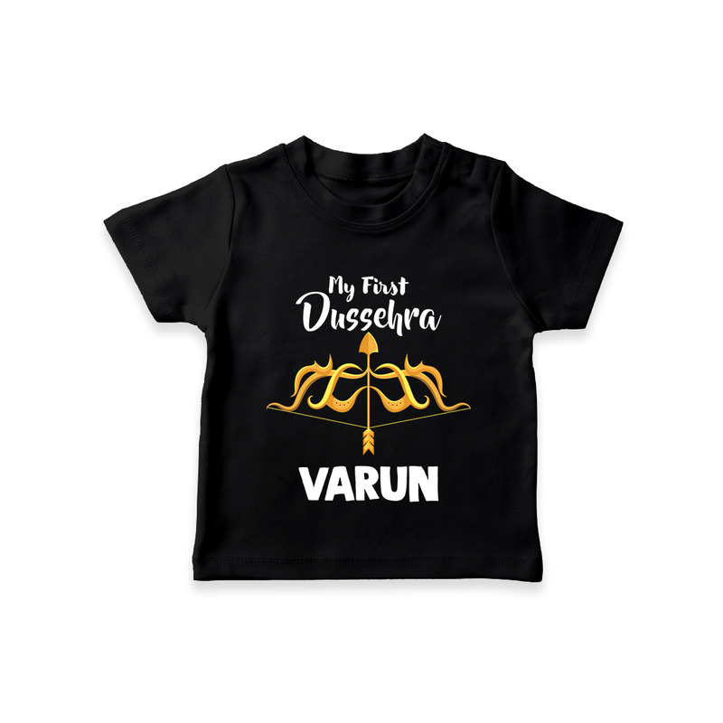 Little Ram Lalla My First Dussehra Tshirt | Personalized Baby Outfit - BLACK - 0-5 Months Old (Chest 17")
