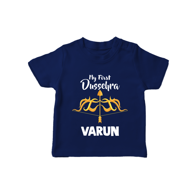 Little Ram Lalla My First Dussehra Tshirt | Personalized Baby Outfit - NAVY BLUE - 0-5 Months Old (Chest 17")