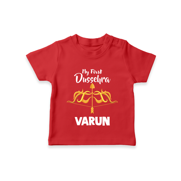 Little Ram Lalla My First Dussehra Tshirt | Personalized Baby Outfit - RED - 0-5 Months Old (Chest 17")