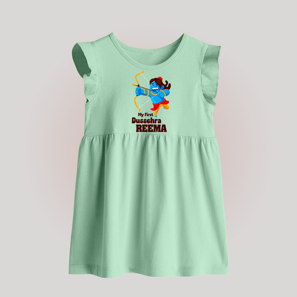 Mini Ram My First Dussehra Baby Frock | Custom Baby Frock for Festival - MINT GREEN - 0 - 3 Months Old (Chest 17")