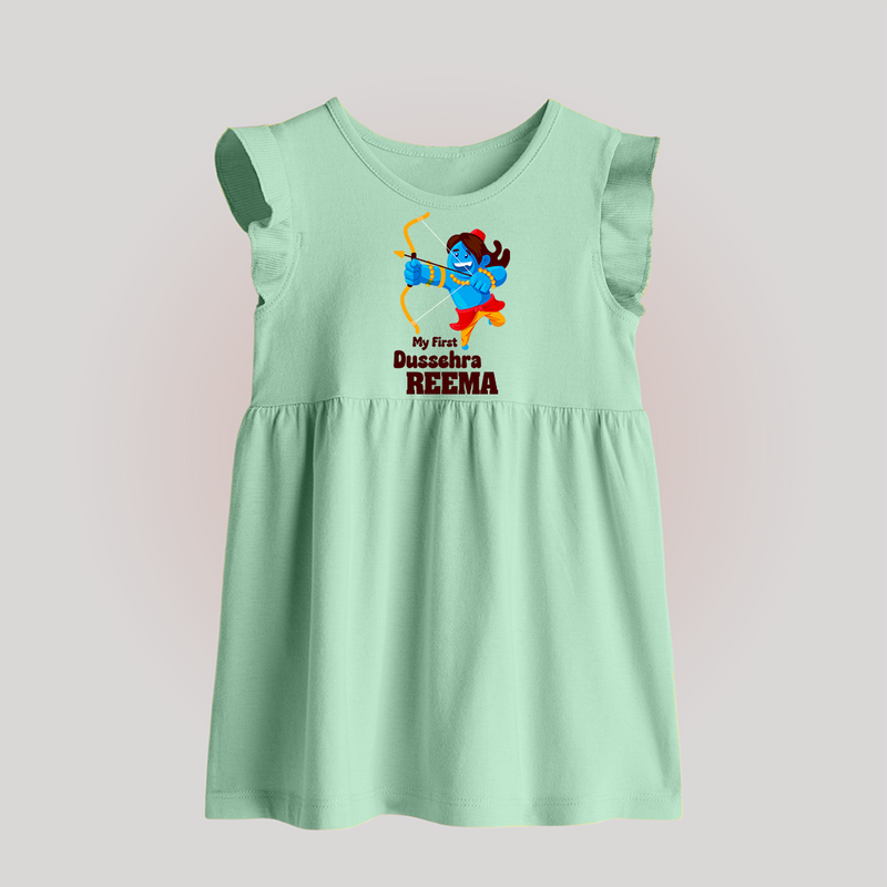 Mini Ram My First Dussehra Baby Frock | Custom Baby Frock for Festival - MINT GREEN - 0 - 3 Months Old (Chest 17")