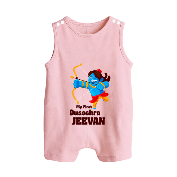 My First Dussehra Blue Warrior Button Romper - BABY PINK - New Born (Chest 18")