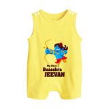 My First Dussehra Blue Warrior Button Romper - PASTEL YELLOW - New Born (Chest 18")