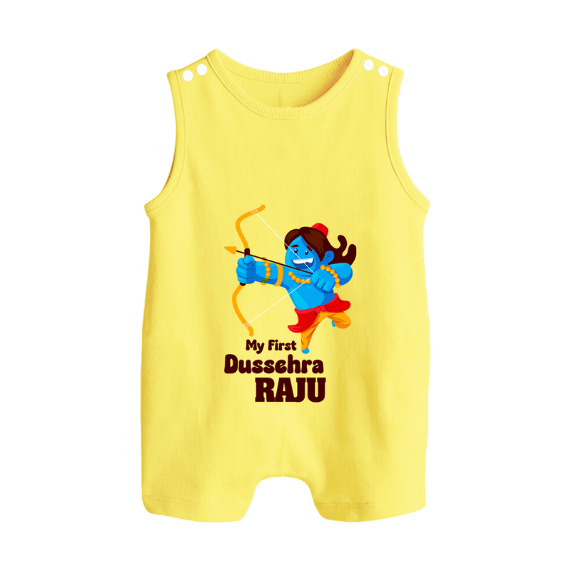 Mini Ram My First Dussehra Romper Suit | Custom Baby Romper Suit for Festival - PASTEL YELLOW - 0 - 5 Months Old (Chest 18")