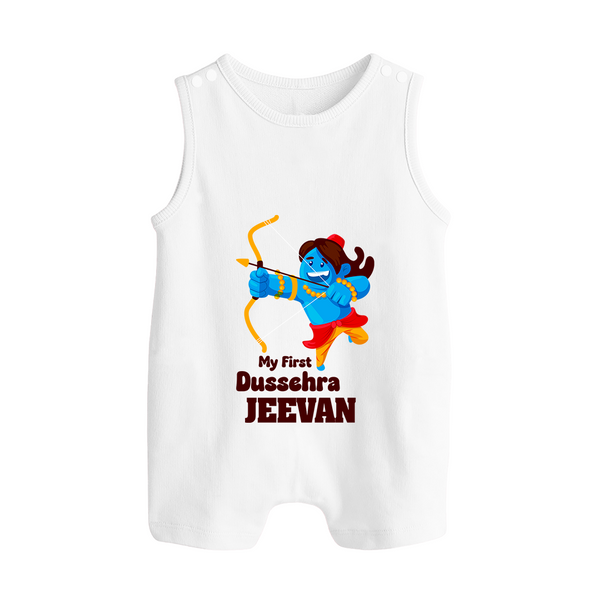 My First Dussehra Blue Warrior Button Romper - WHITE - New Born (Chest 18")