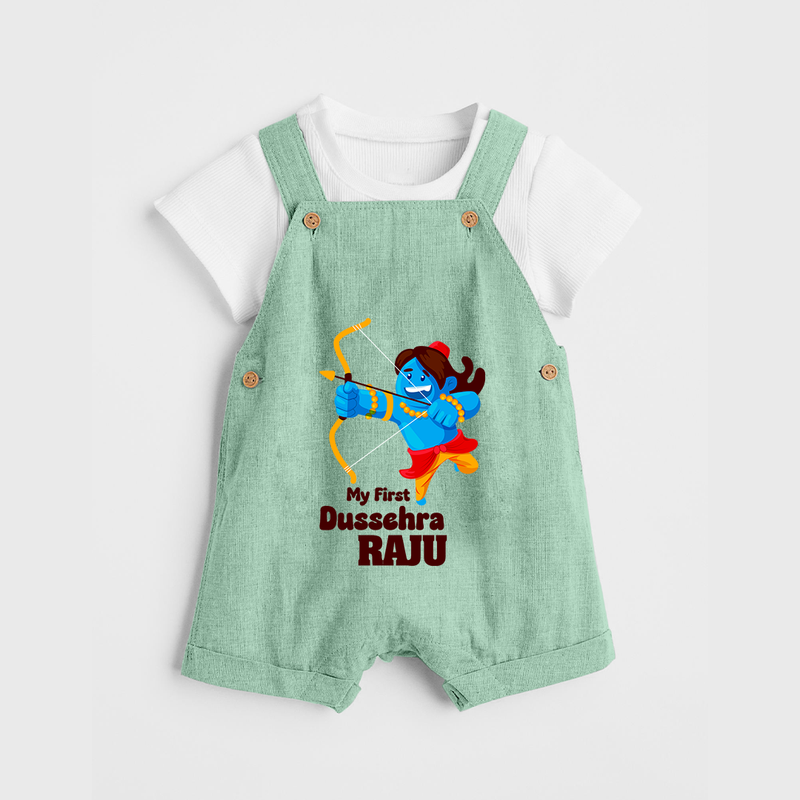 Mini Ram My First Dussehra Dungaree Set | Custom Baby Dungaree Set for Festival - MINT GREEN - 0 - 5 Months Old (Chest 18")