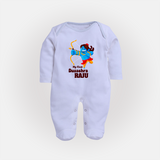 Mini Ram My First Dussehra Sleep Suit | Custom Baby Sleep Suit for Festival - BABY BLUE - New Born (Chest 7.5")