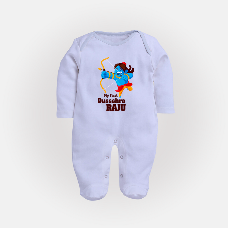 Mini Ram My First Dussehra Sleep Suit | Custom Baby Sleep Suit for Festival - BABY BLUE - New Born (Chest 7.5")
