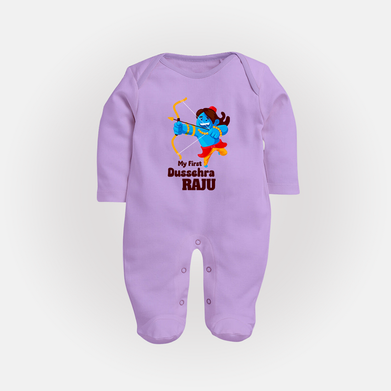 Mini Ram My First Dussehra Sleep Suit | Custom Baby Sleep Suit for Festival - LILAC - New Born (Chest 7.5")