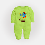 Mini Ram My First Dussehra Sleep Suit | Custom Baby Sleep Suit for Festival - LIME GREEN - New Born (Chest 7.5")