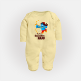 Mini Ram My First Dussehra Sleep Suit | Custom Baby Sleep Suit for Festival - PASTEL YELLOW - New Born (Chest 7.5")