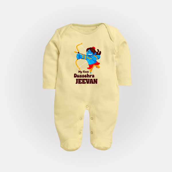 My First Dussehra Blue Warrior Full Body Suit - PASTEL YELLOW - New Born (Chest 7.5")