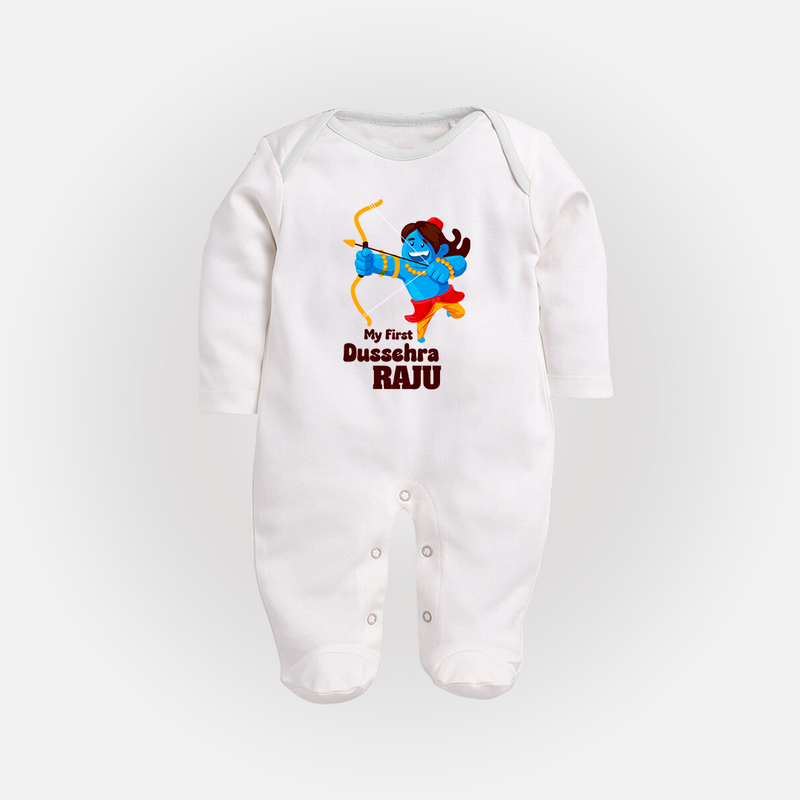 Mini Ram My First Dussehra Sleep Suit | Custom Baby Sleep Suit for Festival - WHITE - New Born (Chest 7.5")