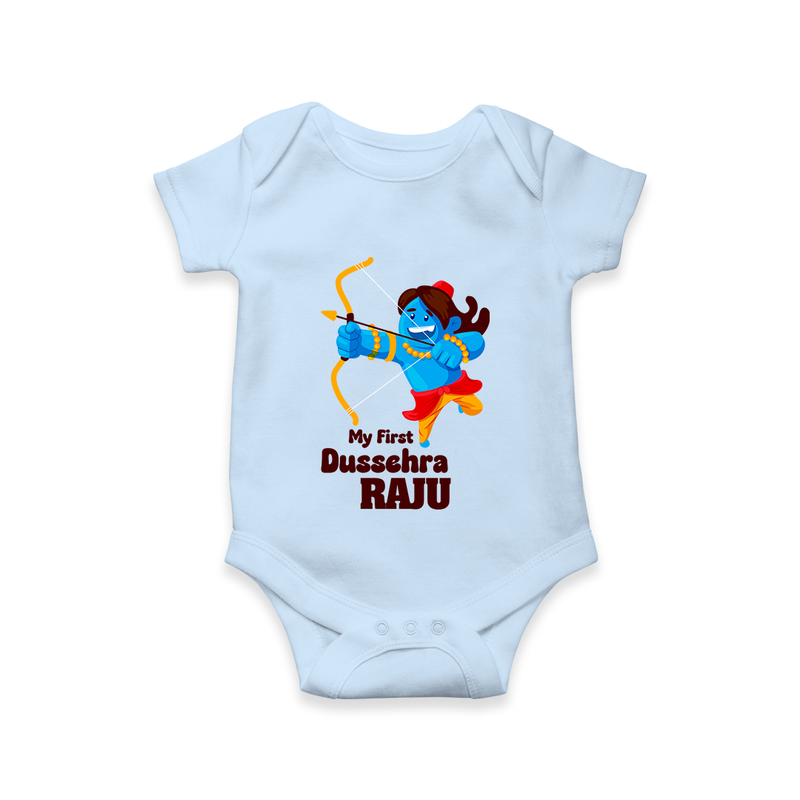 Mini Ram My First Dussehra Romper | Custom Baby Romper for Festival - BABY BLUE - New Born (Chest 14")