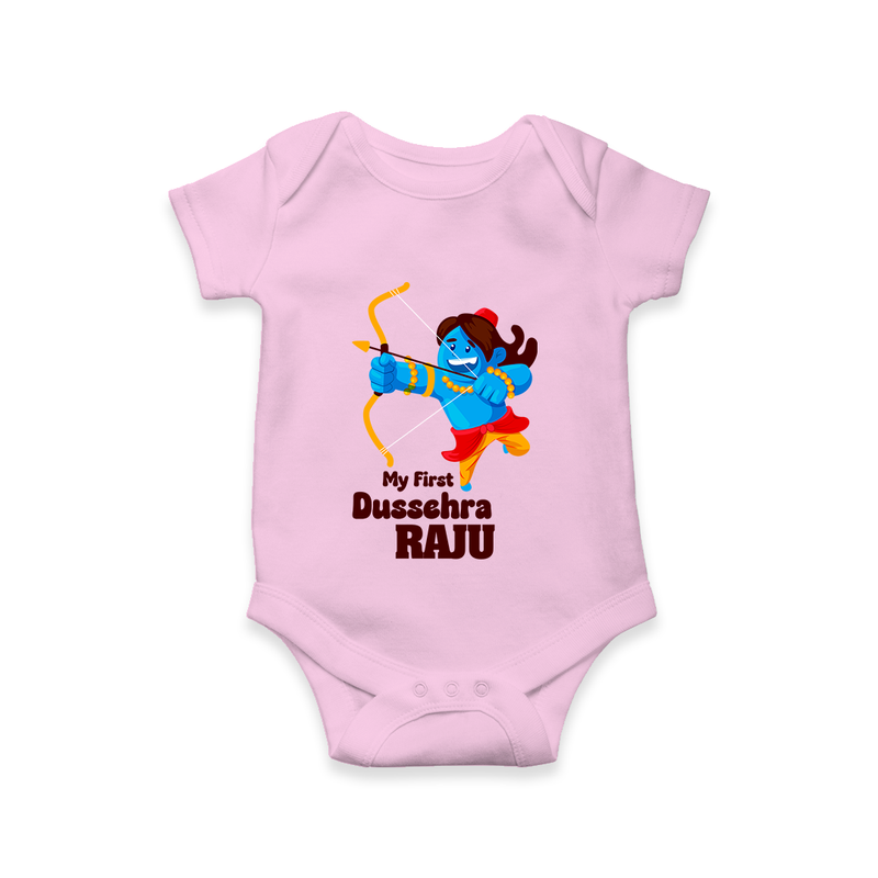 Mini Ram My First Dussehra Romper | Custom Baby Romper for Festival - BABY PINK - New Born (Chest 14")