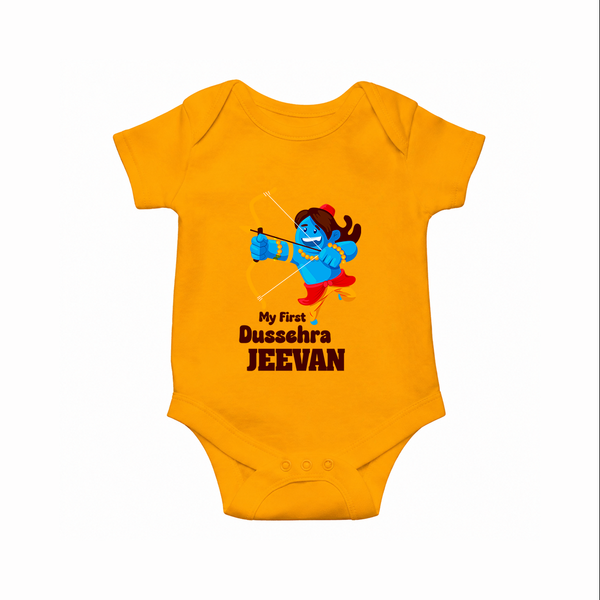 My First Dussehra Blue Warrior Romper - CHROME YELLOW - New Born (Chest 14")