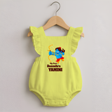 My First Dussehra Blue Warrior Romper frock - PASTEL YELLOW - 0 - 3 Months Old (Chest 19")