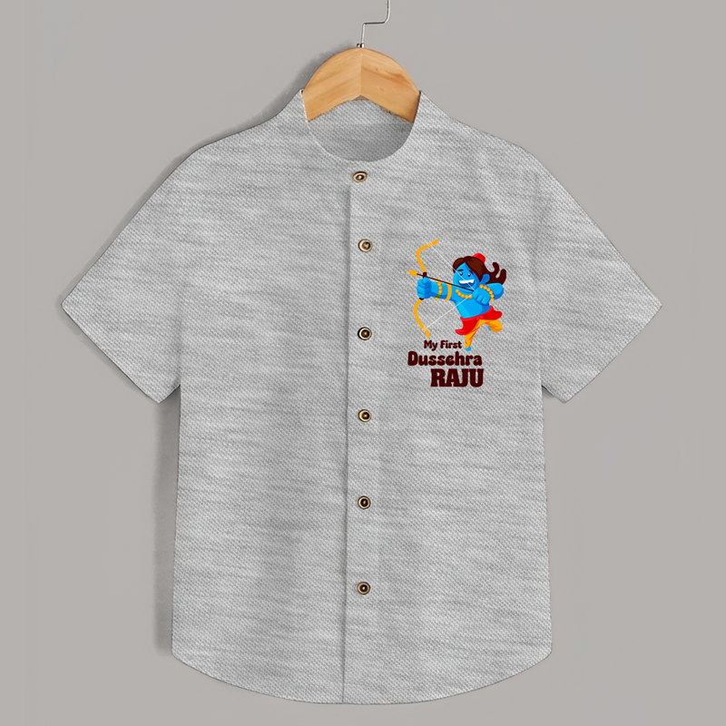 Mini Ram My First Dussehra Shirt | Custom Baby Shirt for Festival - GREY - 0 - 6 Months Old (Chest 23")