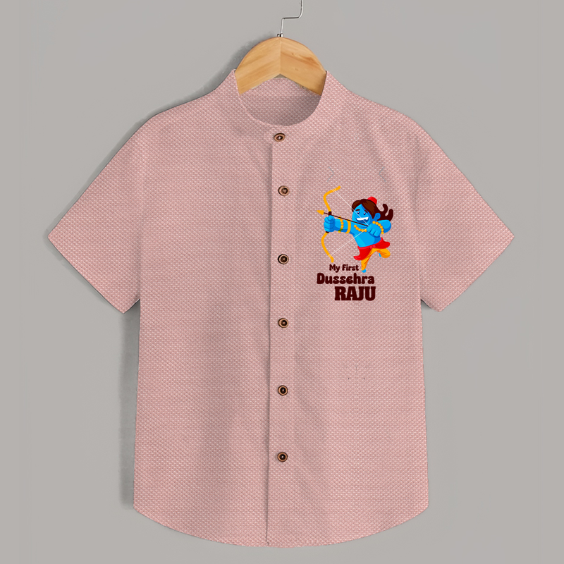 Mini Ram My First Dussehra Shirt | Custom Baby Shirt for Festival - PEACH - 0 - 6 Months Old (Chest 23")