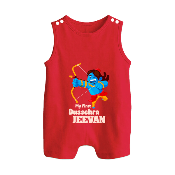 My First Dussehra Blue Warrior Button Romper - RED - New Born (Chest 18")