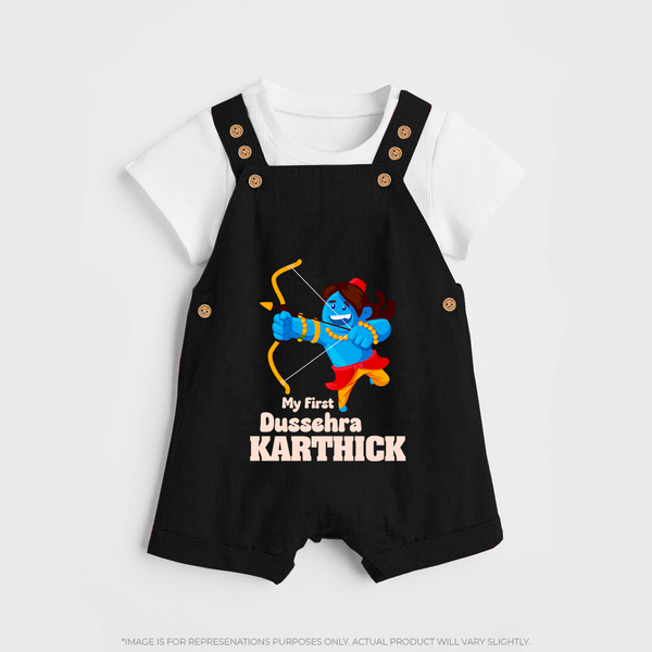 Mini Ram My First Dussehra Dungaree Set | Custom Baby Dungaree Set for Festival - BLACK - 0 - 5 Months Old (Chest 18")