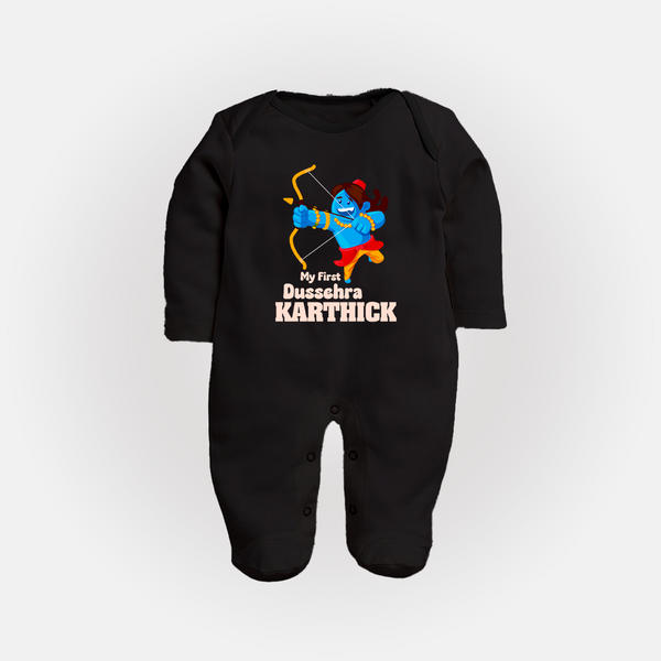 Mini Ram My First Dussehra Sleep Suit | Custom Baby Sleep Suit for Festival - BLACK - New Born (Chest 7.5")