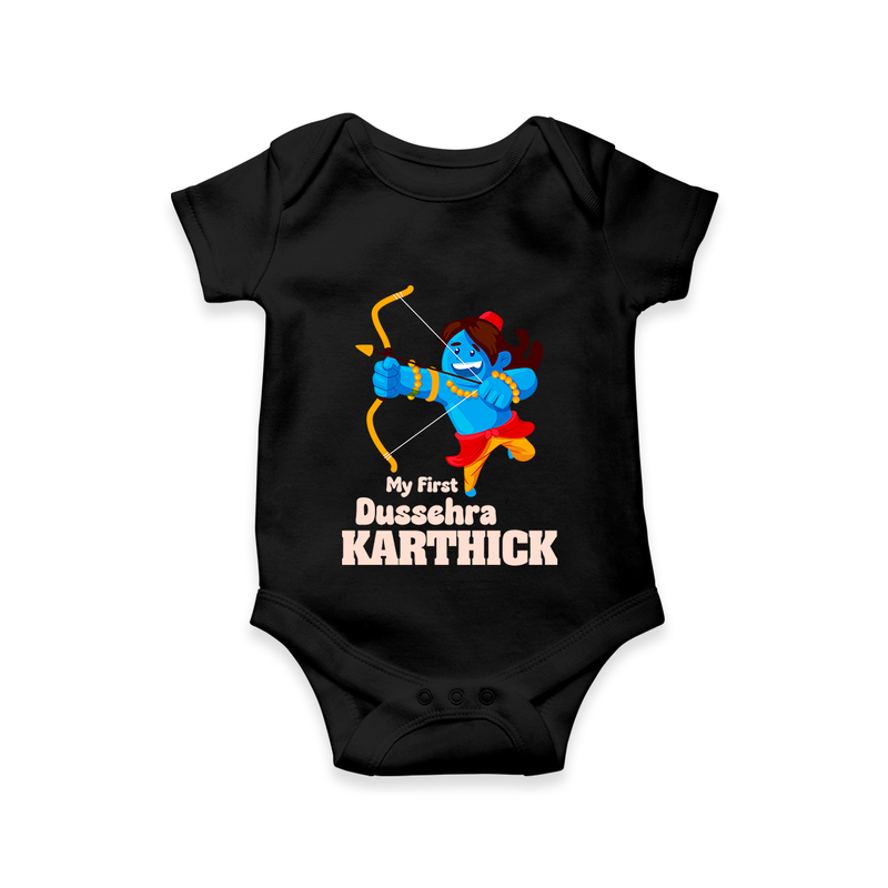 Mini Ram My First Dussehra Romper | Custom Baby Romper for Festival - BLACK - New Born (Chest 14")