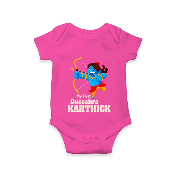Mini Ram My First Dussehra Romper | Custom Baby Romper for Festival - HOT PINK - New Born (Chest 14")