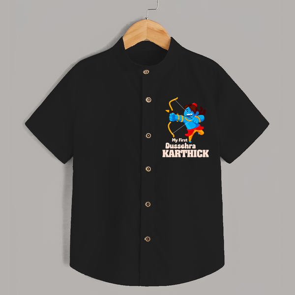 Mini Ram My First Dussehra Shirt | Custom Baby Shirt for Festival - BLACK - 0 - 6 Months Old (Chest 23")