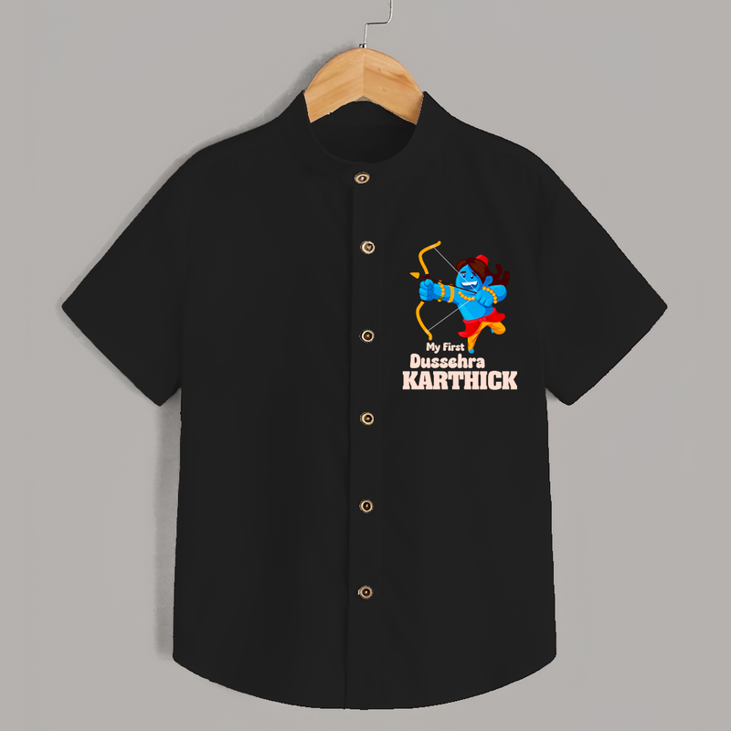 Mini Ram My First Dussehra Shirt | Custom Baby Shirt for Festival - BLACK - 0 - 6 Months Old (Chest 23")