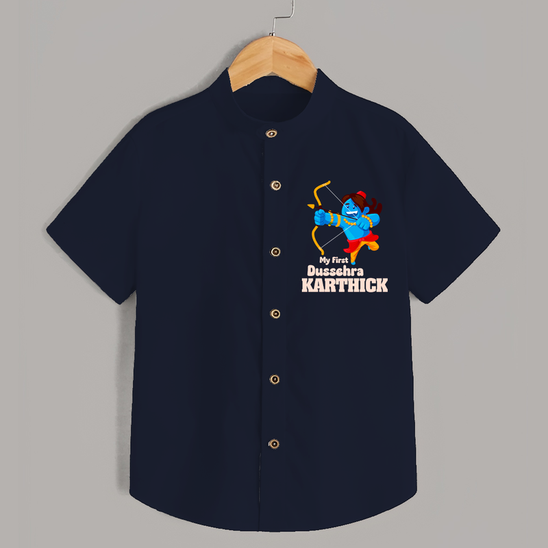 Mini Ram My First Dussehra Shirt | Custom Baby Shirt for Festival - NAVY BLUE - 0 - 6 Months Old (Chest 23")