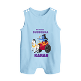My First Dussehra Ram Leela Chariot Button Romper - BABY BLUE - New Born (Chest 18")