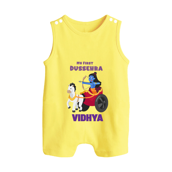 My First Dussehra Romper Suit | Personalized Baby Outfit for Dussehra - PASTEL YELLOW - 0 - 5 Months Old (Chest 18")