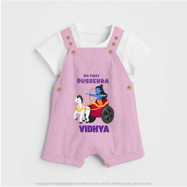My First Dussehra Dungaree Set | Personalized Baby Outfit for Dussehra - BABY PINK - 0 - 5 Months Old (Chest 18")