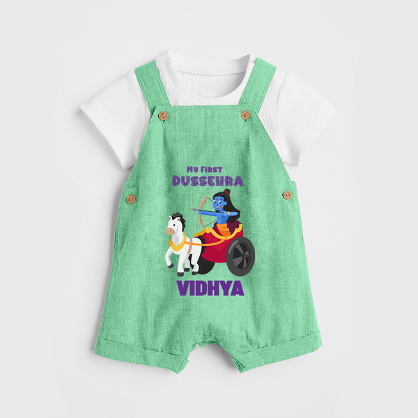 My First Dussehra Dungaree Set | Personalized Baby Outfit for Dussehra - GREEN - 0 - 5 Months Old (Chest 18")