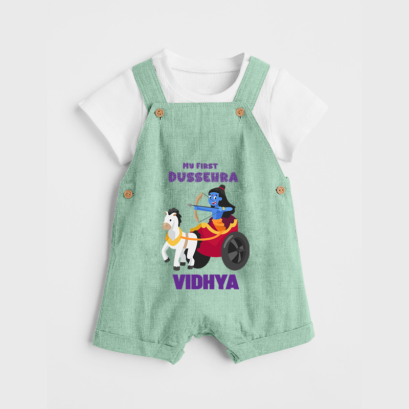 My First Dussehra Dungaree Set | Personalized Baby Outfit for Dussehra - MINT GREEN - 0 - 5 Months Old (Chest 18")
