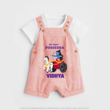My First Dussehra Dungaree Set | Personalized Baby Outfit for Dussehra - PEACH - 0 - 5 Months Old (Chest 18")
