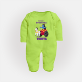 My First Dussehra Sleep Suit | Personalized Baby Outfit for Dussehra - LIME GREEN - New Born (Chest 7.5")