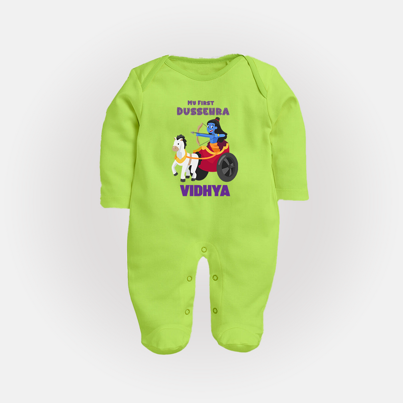 My First Dussehra Sleep Suit | Personalized Baby Outfit for Dussehra - LIME GREEN - New Born (Chest 7.5")