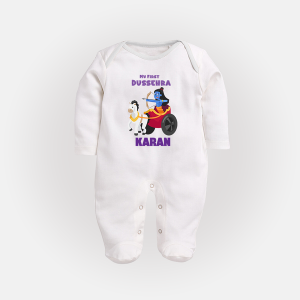 My First Dussehra Ram Leela Chariot Full Body Suit - WHITE - New Born (Chest 7.5")