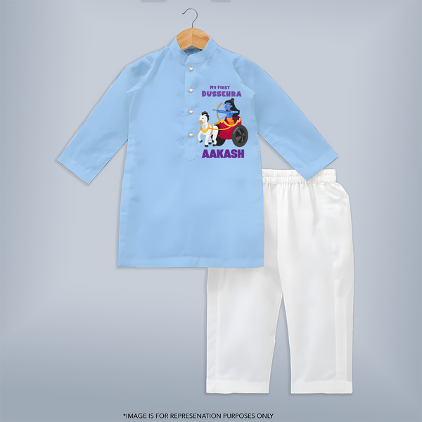 My First Dussehra Kurta Set | Personalized Baby Outfit for Dussehra - BABY BLUE - 3 - 6 Months Old (Chest 24", Kurta Length 14'', Waist 19", Pant Length 14")