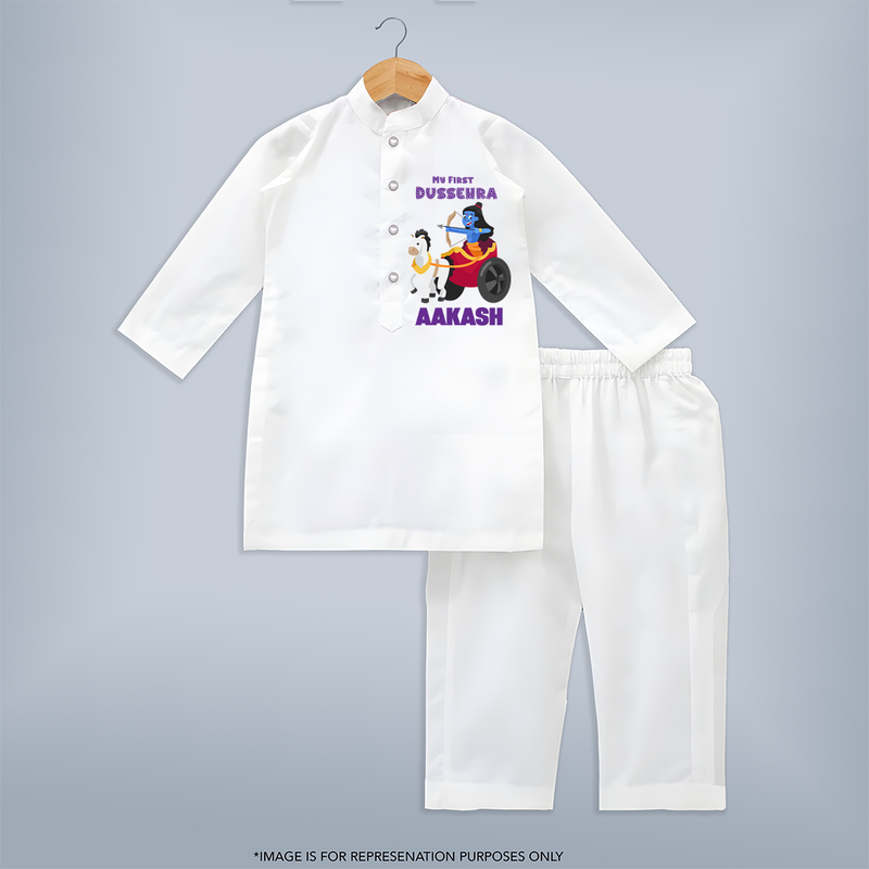 My First Dussehra Kurta Set | Personalized Baby Outfit for Dussehra - WHITE - 3 - 6 Months Old (Chest 24", Kurta Length 14'', Waist 19", Pant Length 14")