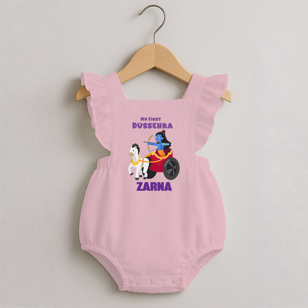 My First Dussehra Ram Leela Chariot Romper frock - BABY PINK - 0 - 3 Months Old (Chest 19")