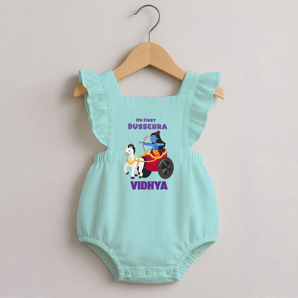 My First Dussehra Romper Frock | Personalized Baby Outfit for Dussehra - MINT GREEN - 0 - 3 Months Old (Chest 19")