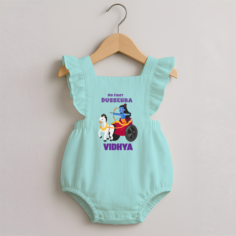 My First Dussehra Romper Frock | Personalized Baby Outfit for Dussehra - MINT GREEN - 0 - 3 Months Old (Chest 19")