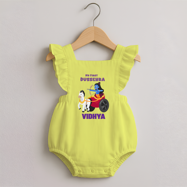 My First Dussehra Romper Frock | Personalized Baby Outfit for Dussehra - PASTEL YELLOW - 0 - 3 Months Old (Chest 19")
