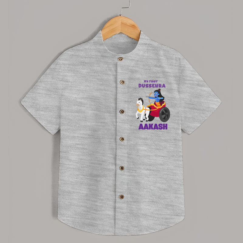 My First Dussehra Shirt | Personalized Baby Outfit for Dussehra - GREY - 0 - 6 Months Old (Chest 23")