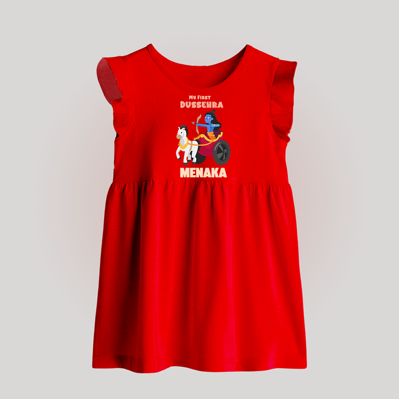 My First Dussehra Baby Frock | Personalized Baby Outfit for Dussehra - RED - 0 - 3 Months Old (Chest 17")
