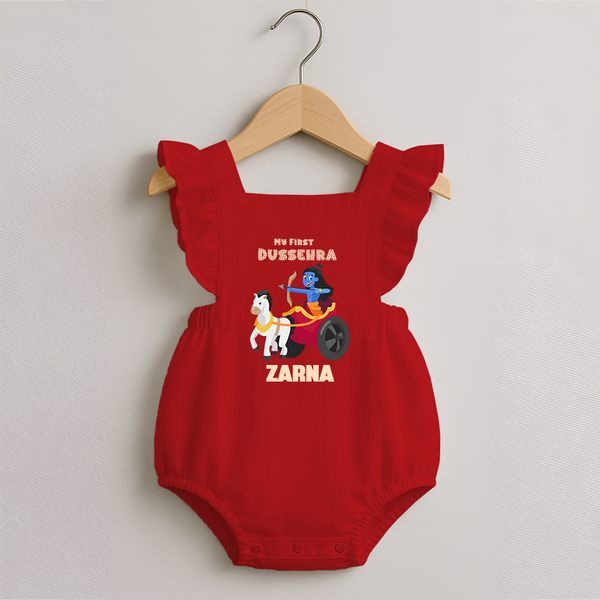 My First Dussehra Ram Leela Chariot Romper frock - RED - 0 - 3 Months Old (Chest 19")